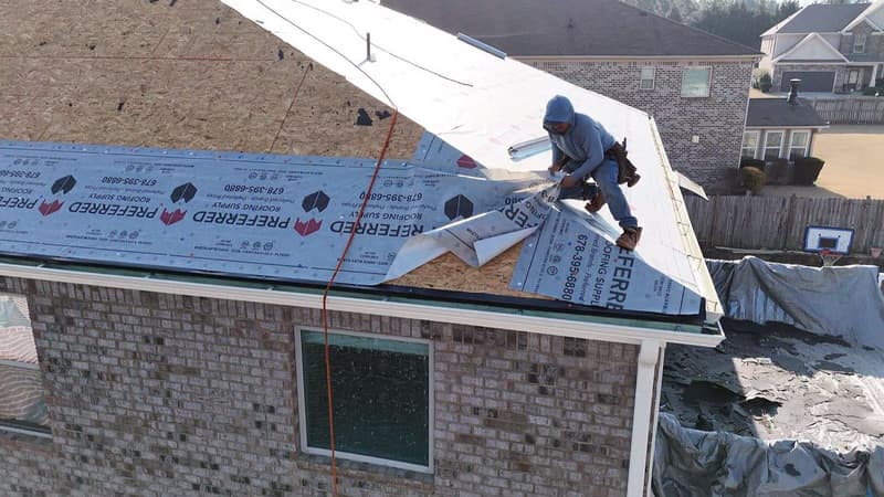Roof during tear-off, drone photo by RidgePro Roofing